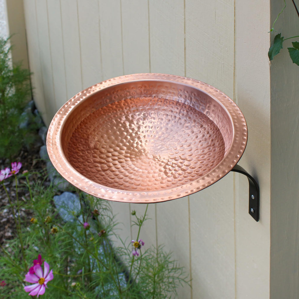 Hammered Solid Copper Birdbath- Wall Mount Bracket