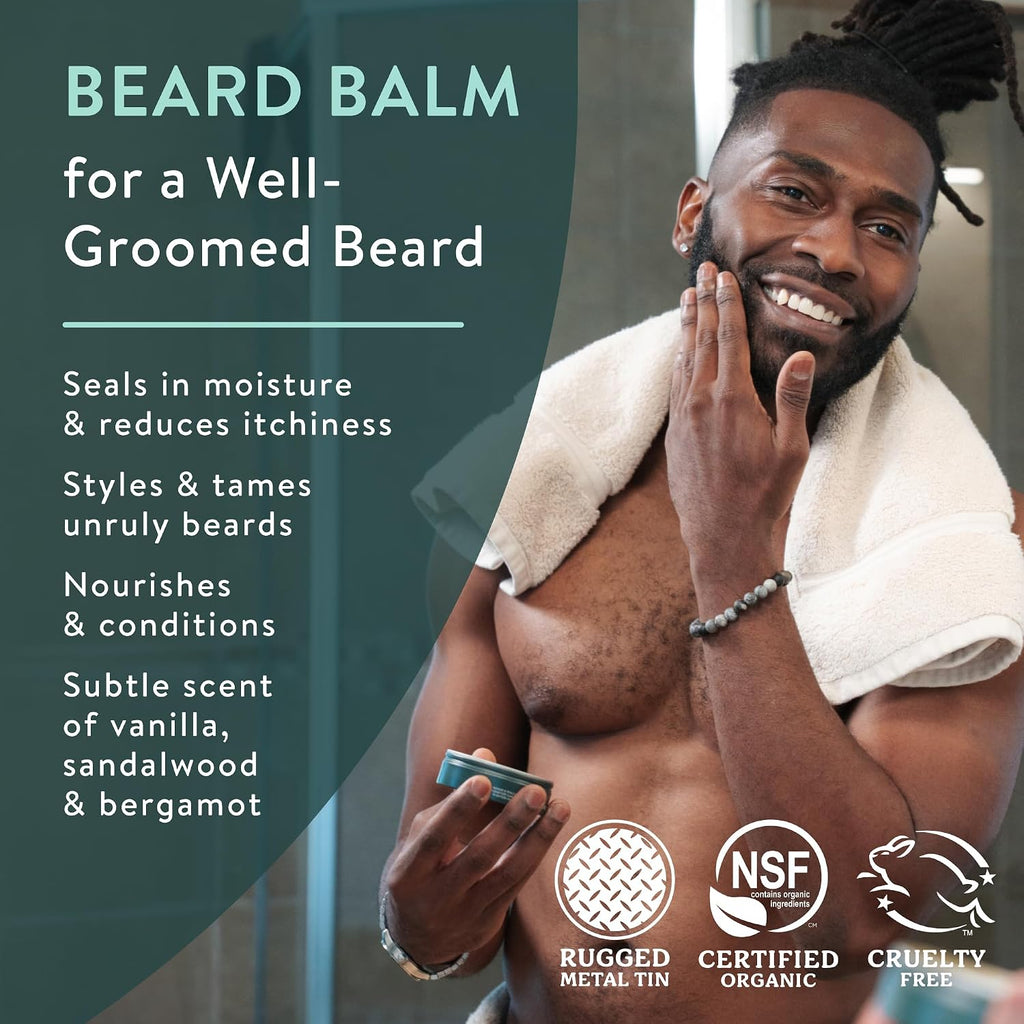Beard Grooming Kit, Organic Beard Oil Bottle + Organic Beard Balm Tin, Subtle Masculine Scent, Organic Mens Beard