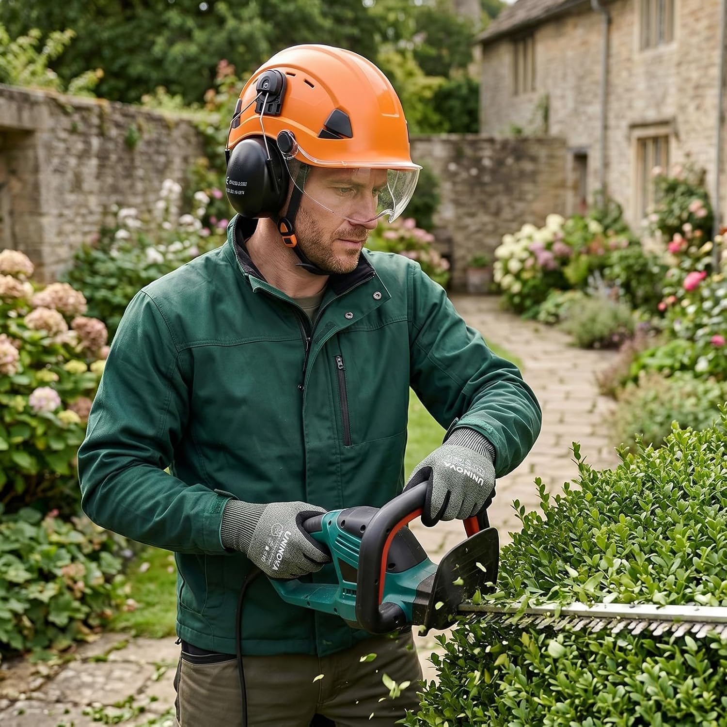 Arborist Helmet Kit with Visor, Earmuffs, A5 Gloves & Glasses | Vented Climbing Hard Hat for Landscapers, Brush