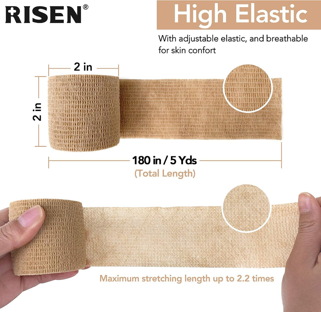 Cohesive Bandage 2” x 5 Yards, 6 Rolls, Self Adherent Wrap Medical Tape, Adhesive Flexible Breathable First Aid Gauze