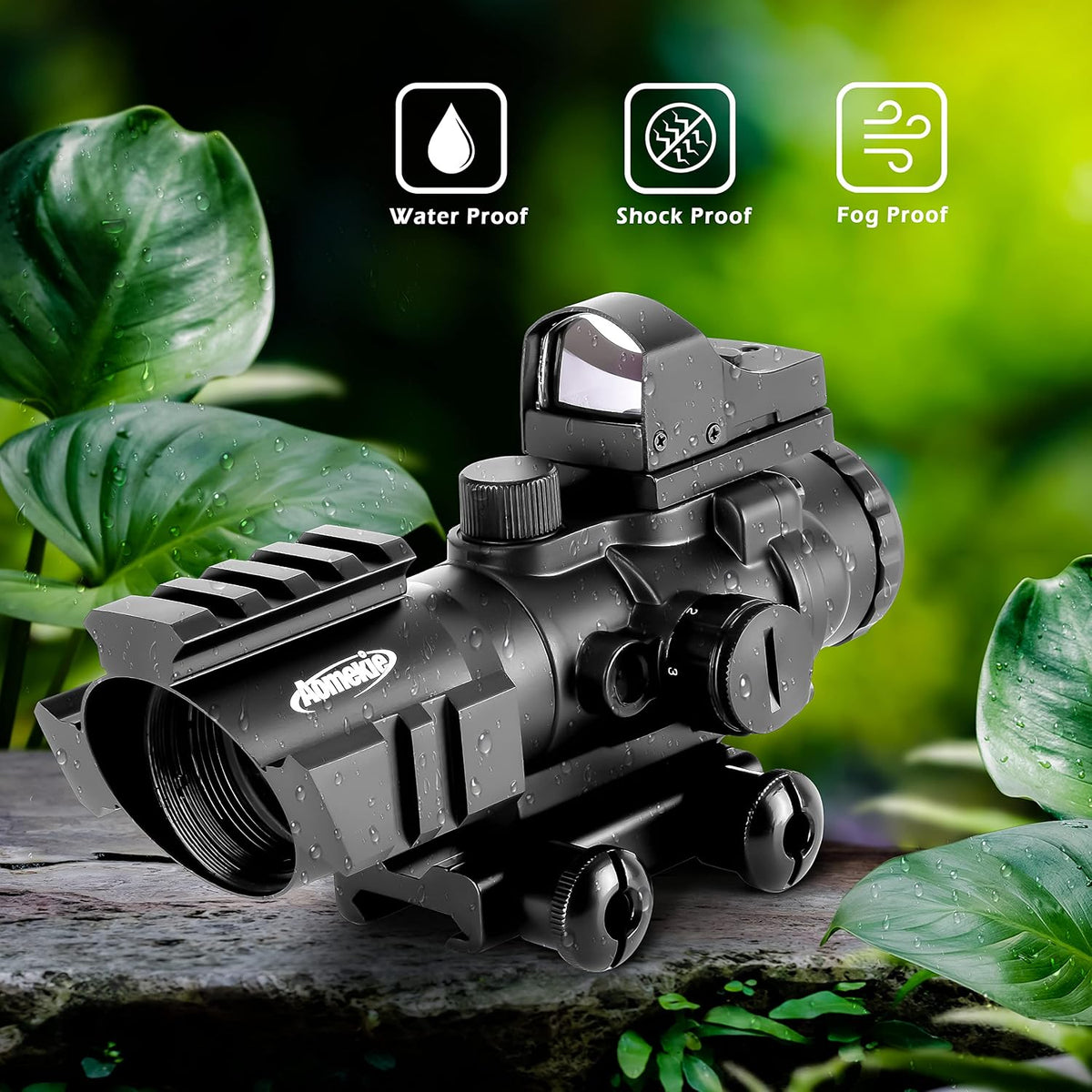 2-in-1 Combo Prism Rifle Scope 4X32 Compact Red & Green Dot Holographic with Adjustable Brightness