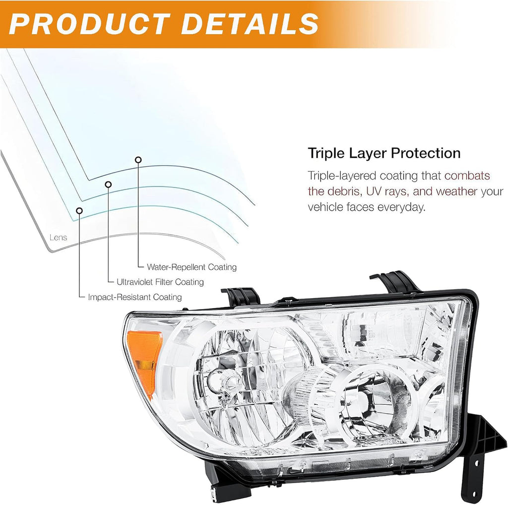 Headlight Assembly Pair for 2007-2013 Toyota Tundra with Level Adjuster