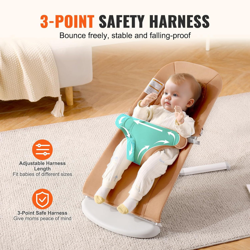 Baby Bouncer, Folding Bouncer Seat for Babies 0-9 Months, Newborn Bouncer Chair with 2 Reclining Angles & 3-Point