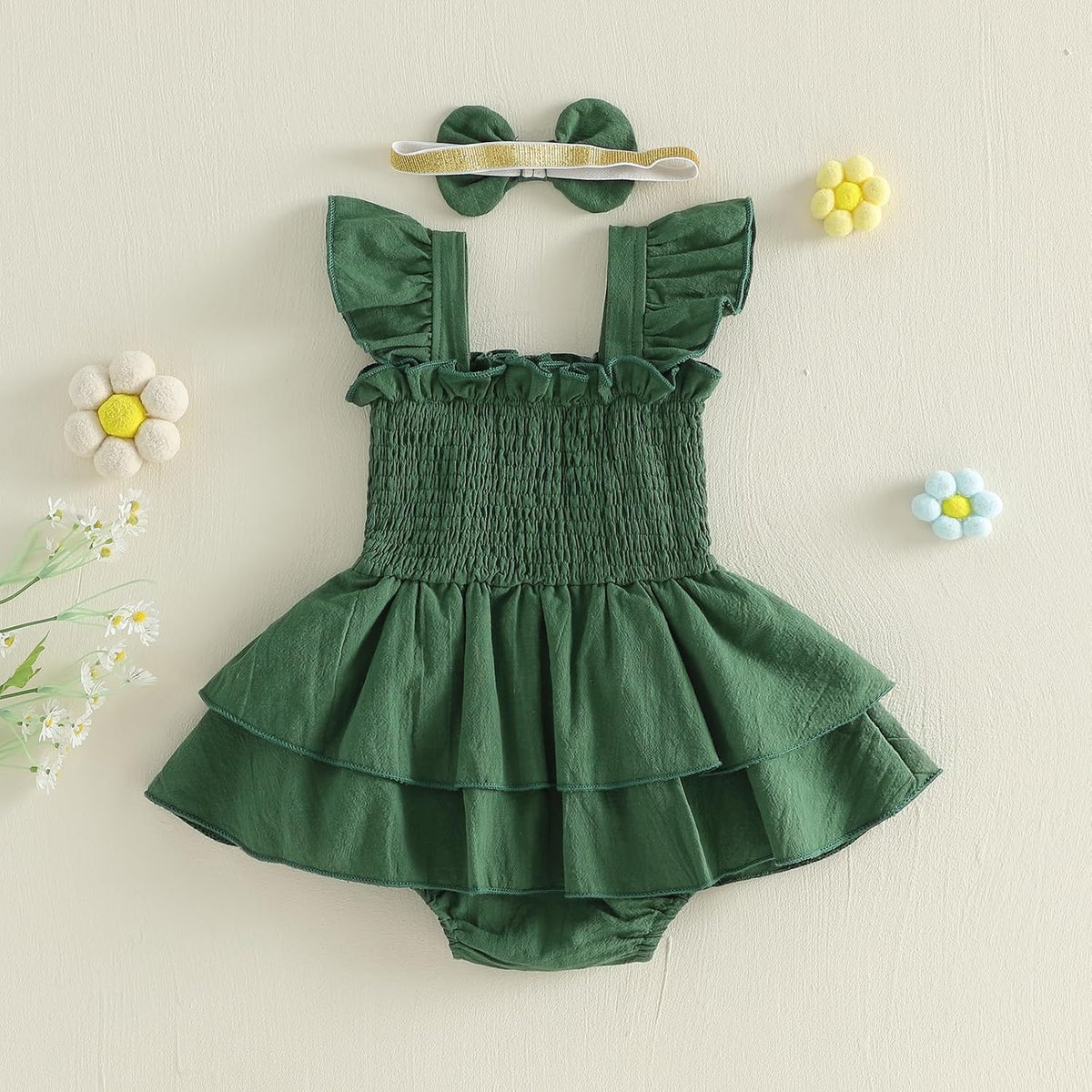 Newborn Baby Girls Summer Clothes Ruffle Sleeveless Pleated Smocked Bubble Romper Dresses Infant Bodysuit Jumpsuit