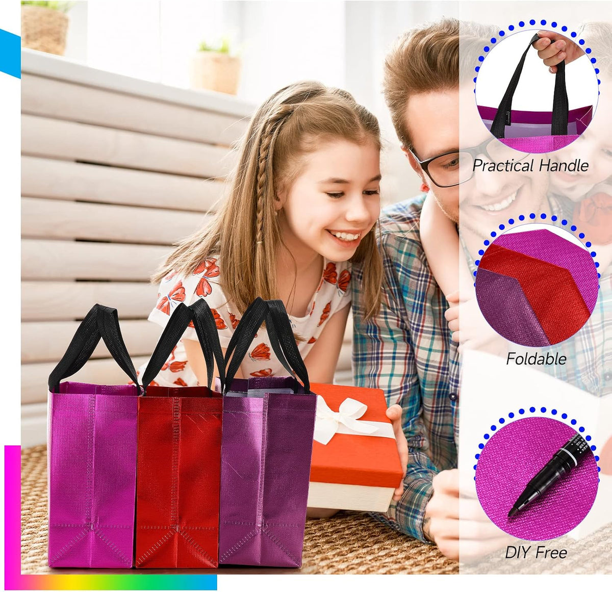 80 Pcs Reusable Gift Bags, Medium, Colorful