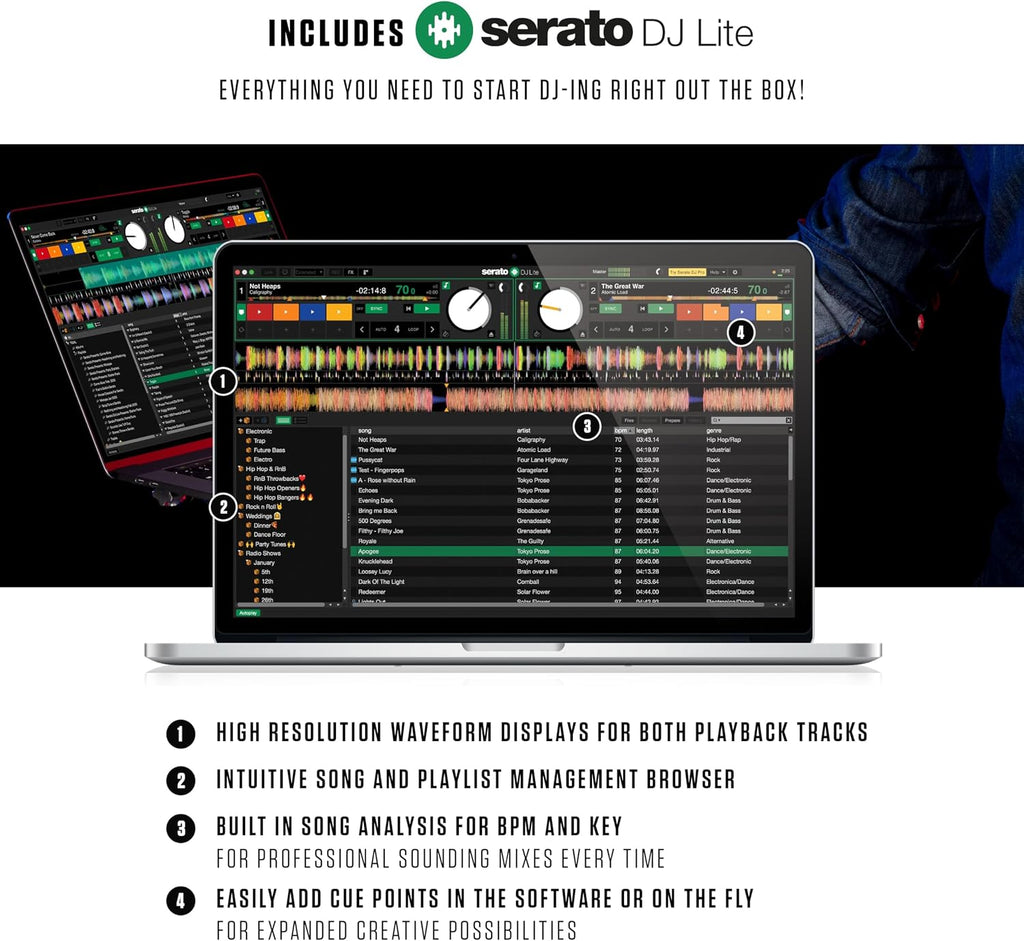 Mixtrack Platinum FX DJ Controller and ALTO TS408 Powered PA Speakers Pair for Live Music, DJ sets, Events, Music