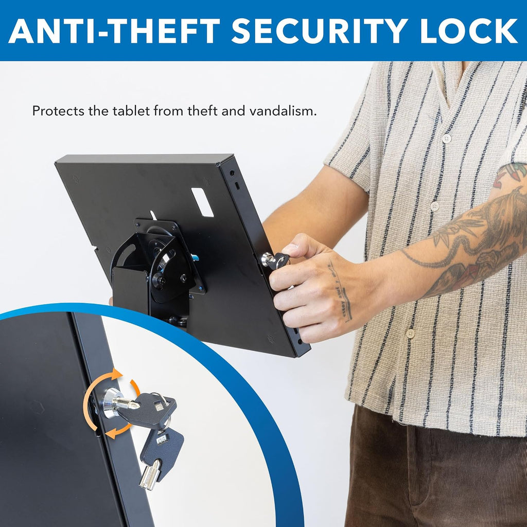 Anti-Theft iPad Tablet Floor Stand Kiosk with Literature Holder | Lockable Enclosure for iPad Gen 7–11, Pro & Air