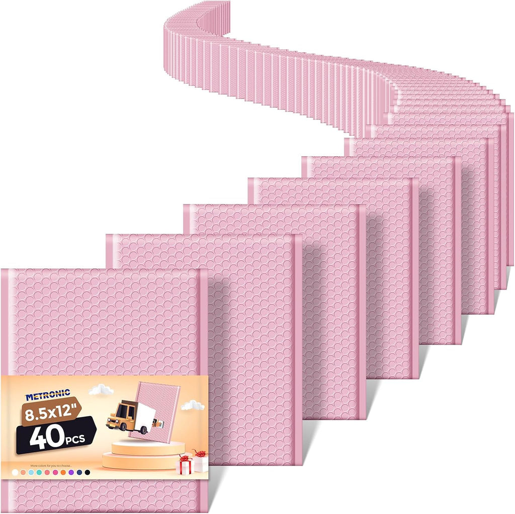 Bubble Mailers 8.5x12" Padded Envelopes Light Pink 40 Pack Self Seal