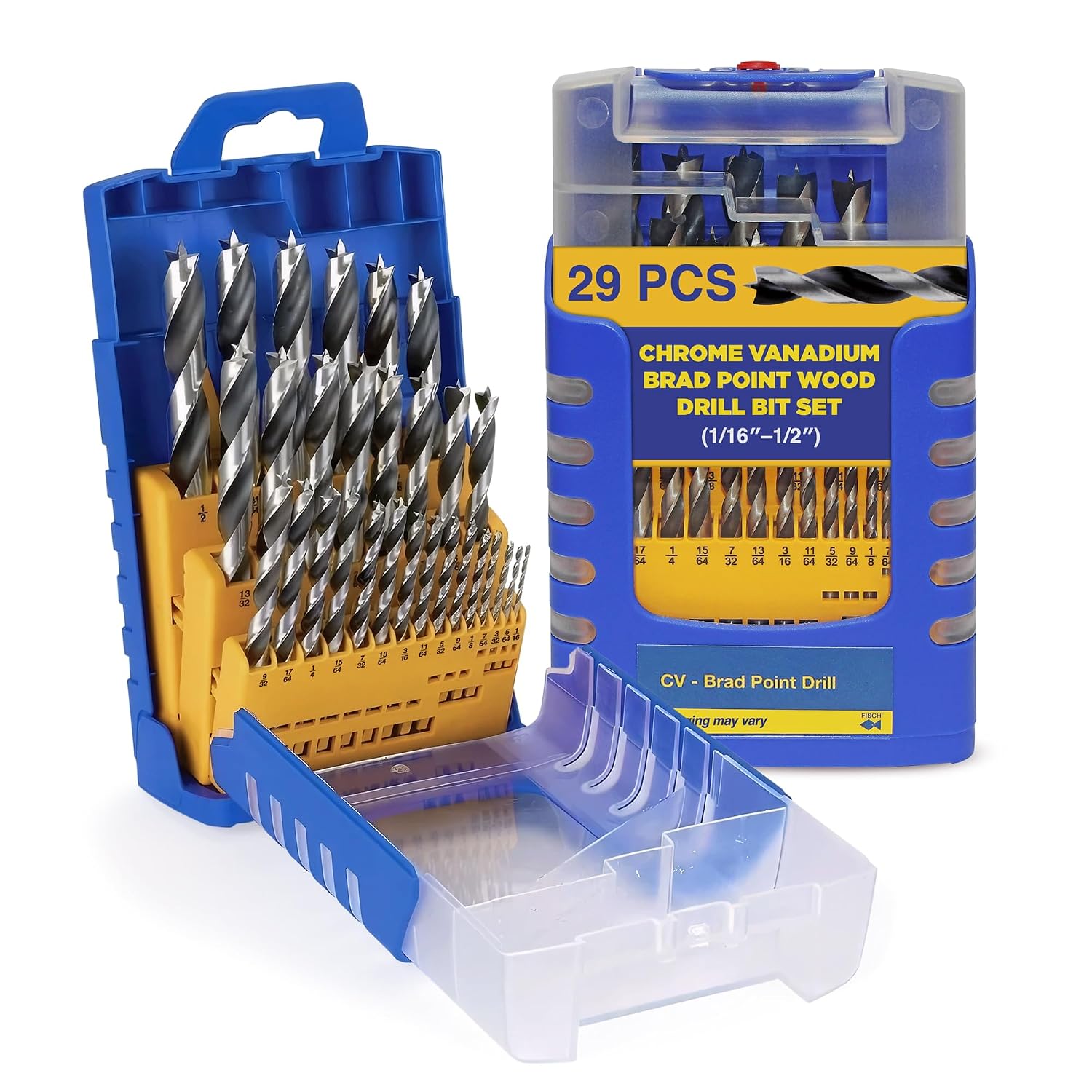 Brad Point Spiral Drill Bit Set Chrome Vanadium Sizes 1/16″–1/2″, 29 Pcs | Brad Point Drill Bit Set – Chrome Vanadium