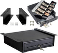 Cash Register Drawer with Under Counter Mounting Metal Bracket, 13" Black Cash Drawer for POS, 4 Bill 5 Coin Cash