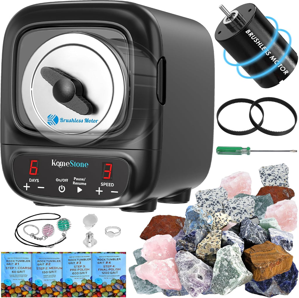K2 Ultra Quiet Rock Tumbler Kit - 3LB Professional Rock Polisher | Quiet Brushless Motor, Up to 6X Noise Reduction