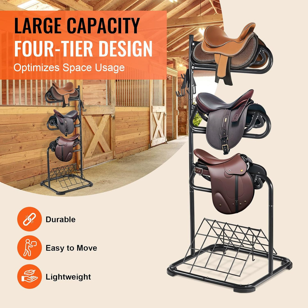 Freestanding Saddle Stand, 30 x 30 x 68.5 in, 3 Tiers Saddle Rack, Heavy Duty Saddle Blanket Holder with Removable &