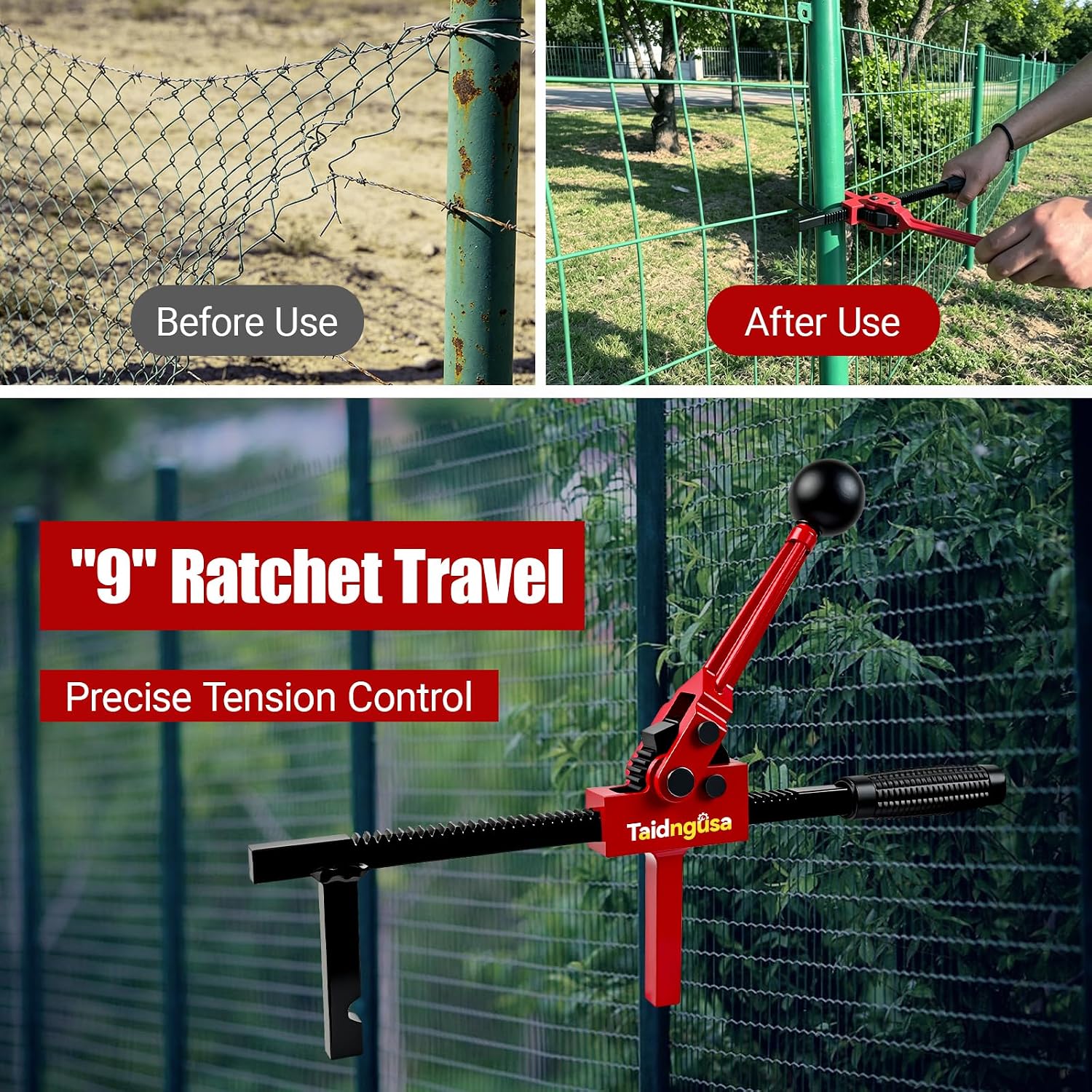 Fence Stretcher Tool - 9" Ratchet, Alloy Steel, One-Person Use