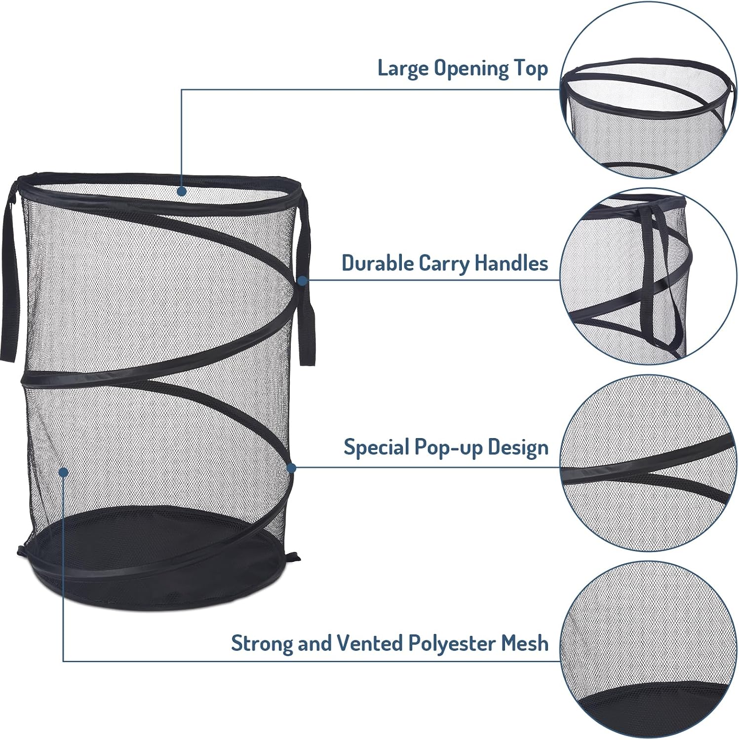 Mesh Popup Laundry Hamper 115L Foldable Laundry Basket Extra Large Capacity Collapsible Clothing Storage Basket with
