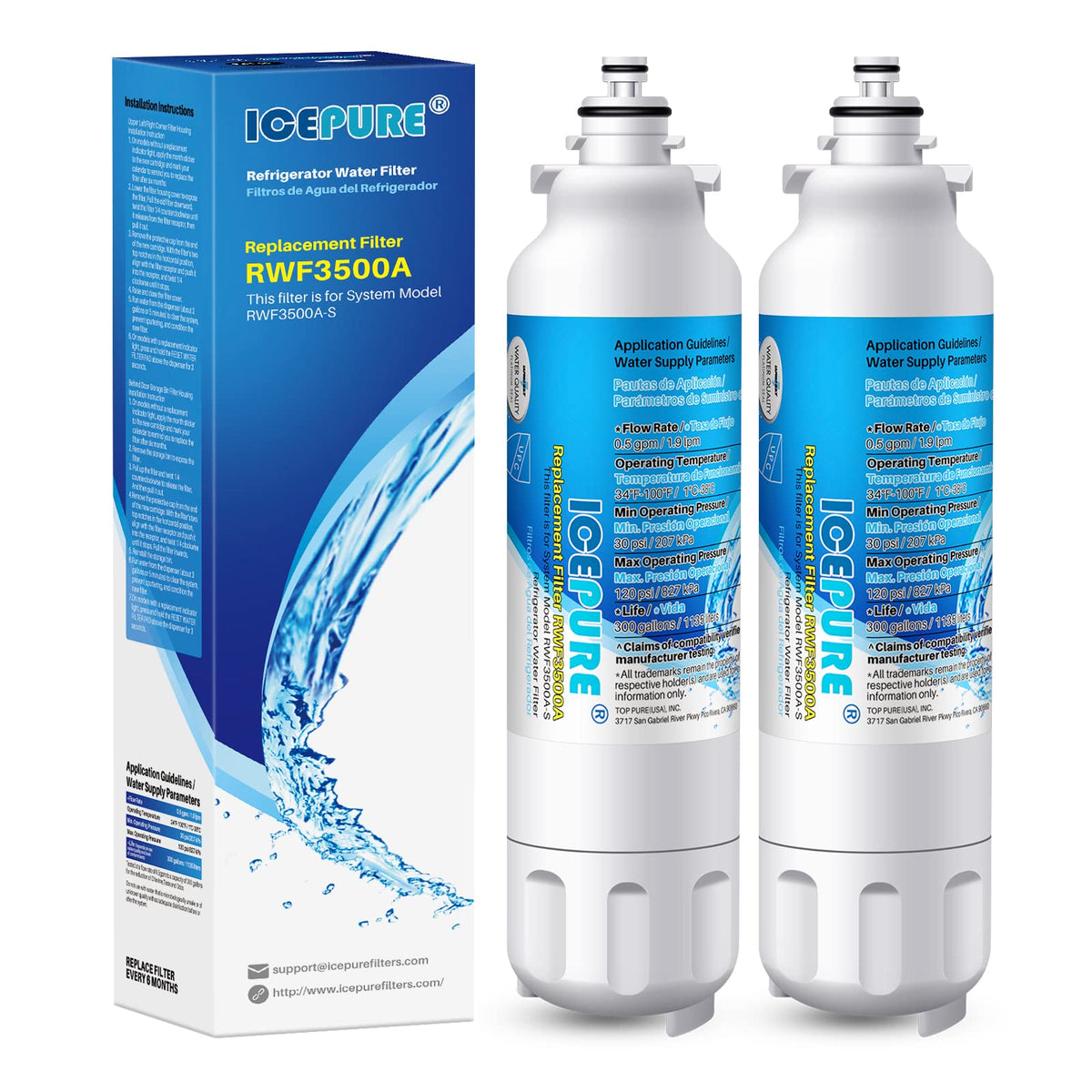 ADQ73613401 Water Filter, Replacement for LG LT800P, LT800PC,2PACK
