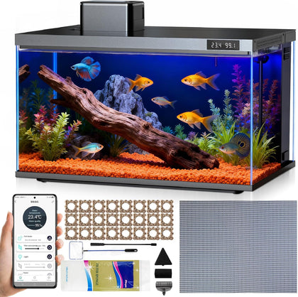 Fish Tank, 10 Gallon Smart Fish Aquarium Kit, Includes Quiet Pump, Filtration and LED Lighting, Smart Control with
