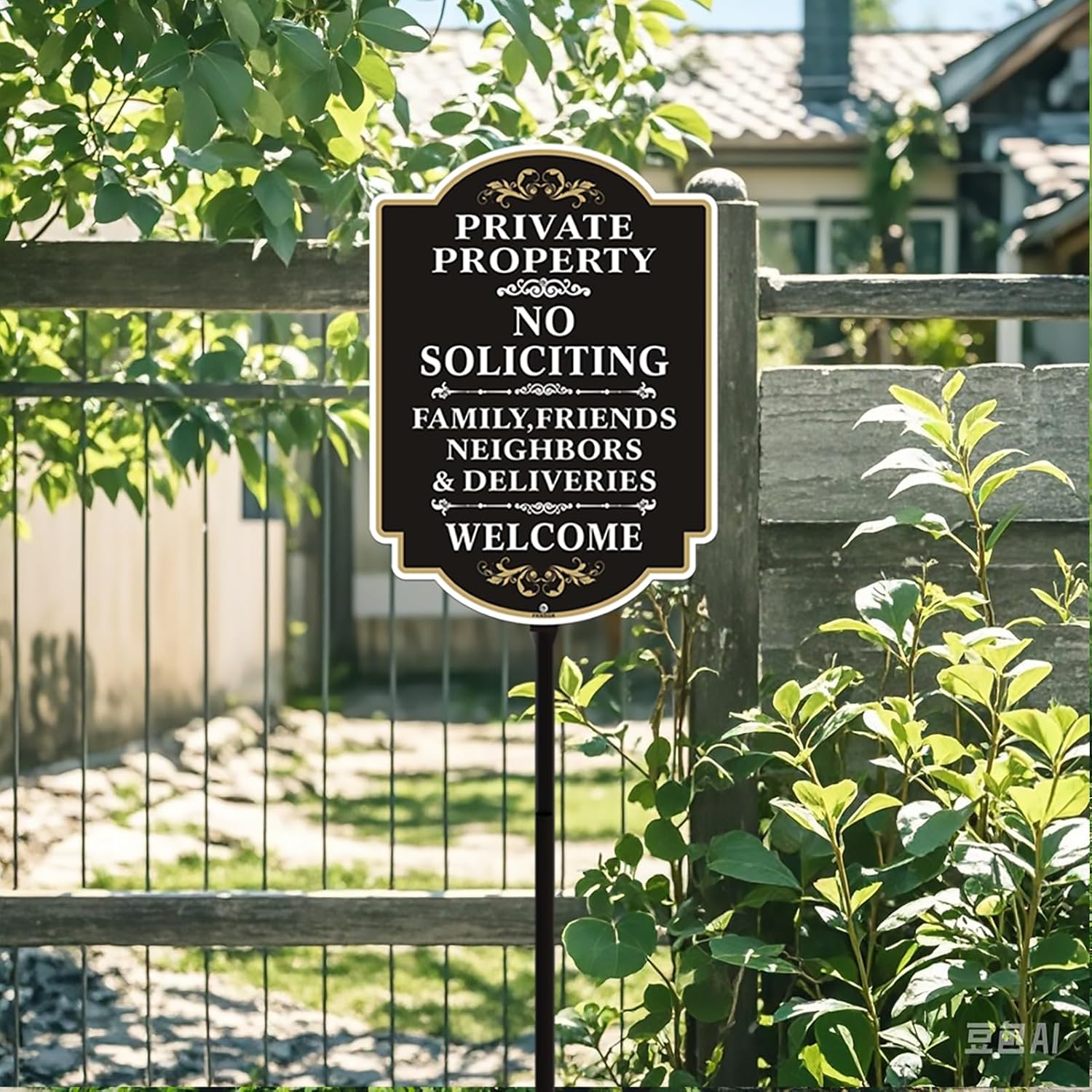 No Soliciting Sign with A Sturdy 35-inch Height Stake Aluminum | 12 x 8 inch Private Property Sign Black UV Protected