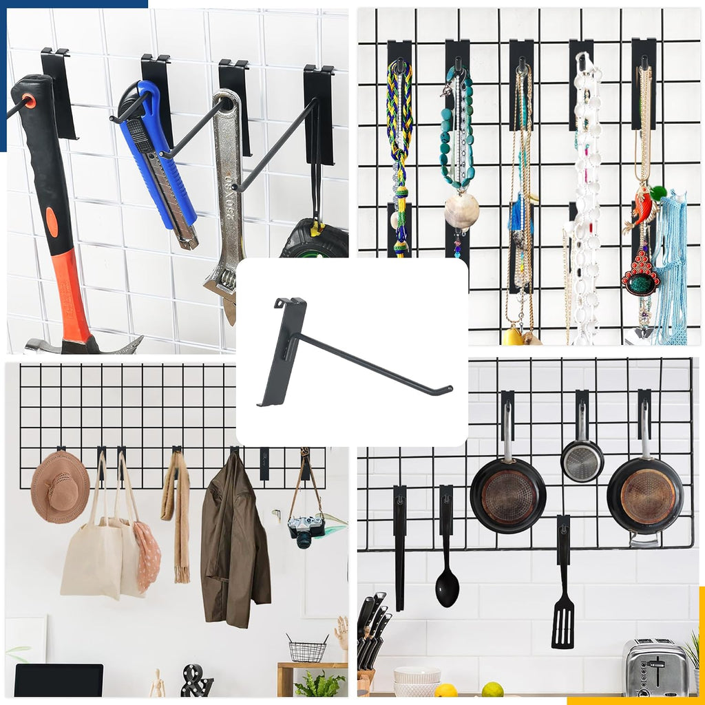 Gridwall Hooks 4in, Black Grid Wall Panel Hangers, Metal Display Hooks for Grid Wall, Gridwall Accessories for Retail