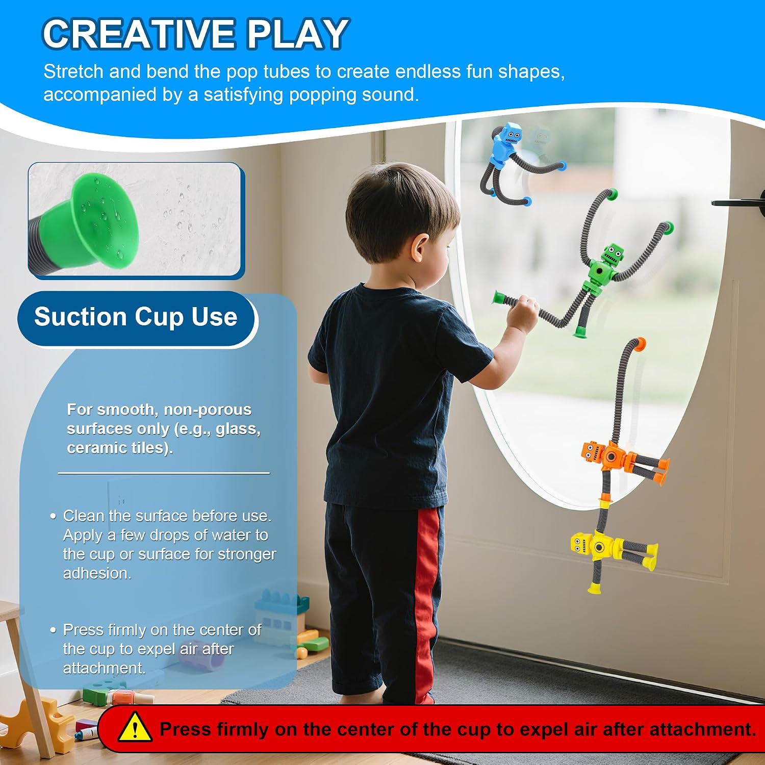 Robot Sensory Pop Tubes Toys 6PCS for Toddlers Boys Age 3-8, Suction Cup Stretchy Fidget Toy, Travel Toys, Autism