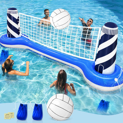 Large Inflatable Pool Games Volleyball Net Pool Float Set | 19" Beach Ball, Lighthouse Design, Floating Swimming
