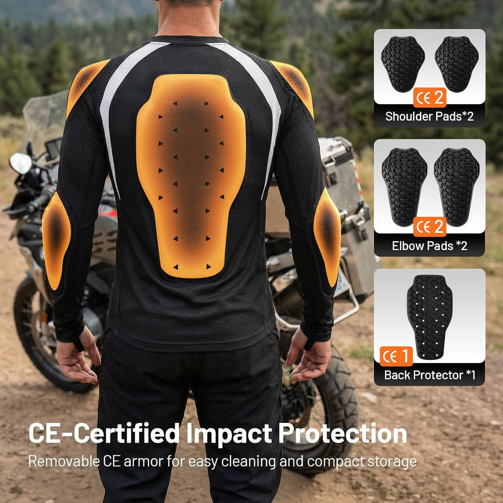 Men's Mesh Motorcycle Jacket with CE Certified Protective Armored Motorcycle Shirt with Reflective Strips, All Season