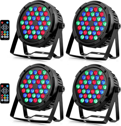 36W 36LEDs RGB Stage Par Lights by Remote DMX Control - 4Pack | Corded Electric, Sound Activated Multi Modes