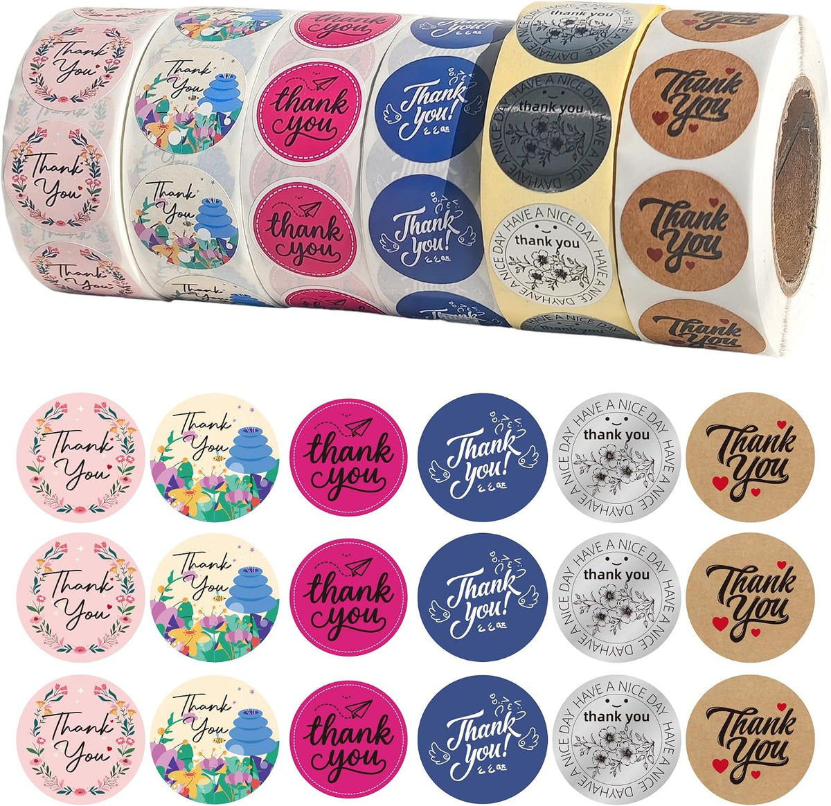 Thank You Stickers Rolls 3000 Pcs,6 Rolls of 500 Sheets Each