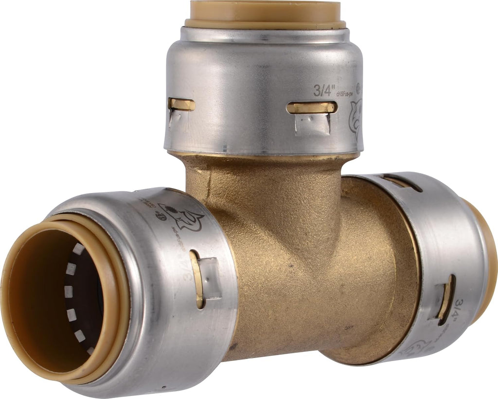 SharkBite Max 3/4 Inch Tee, Push to Connect Brass Plumbing Fitting, PEX Pipe, Copper, CPVC, PE-RT, HDPE, UR370A