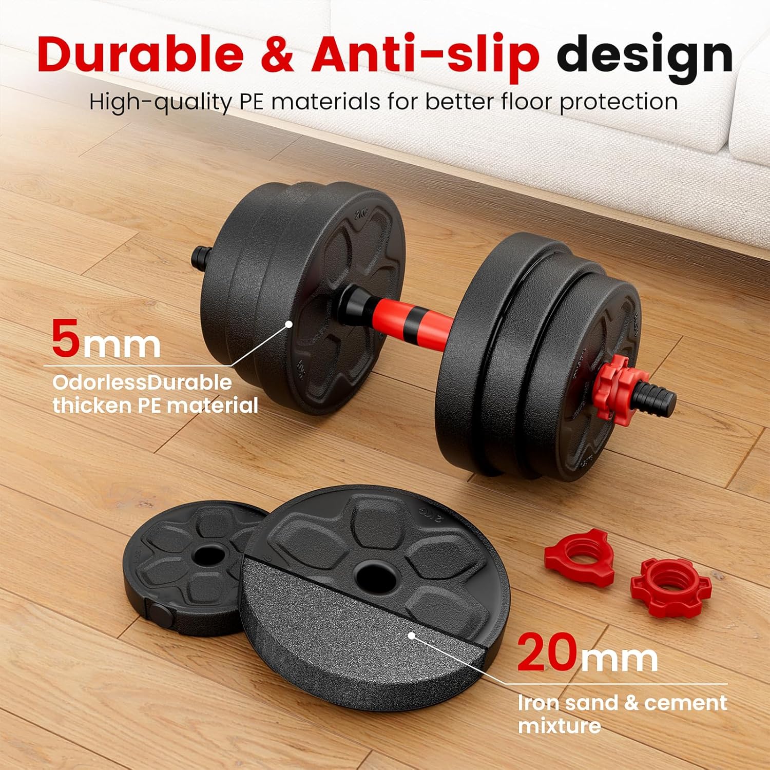 Adjustable Dumbbell Set, 20/33/45/70/90lbs Free Weight Set with Connector, 4 in1 Dumbbells Set Used as Barbell