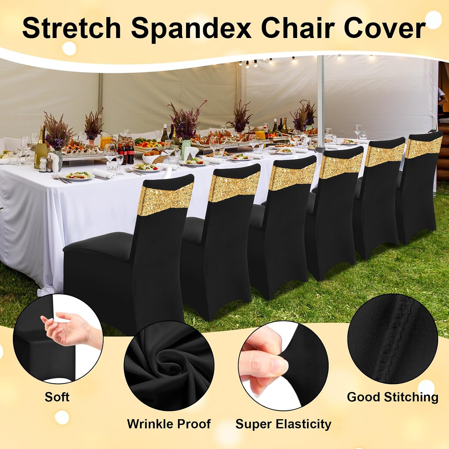 120 Pcs Chair Covers and Sashes, Stretch Spandex Chair Covers with Shiny Sashes for Wedding Party Banquet Dining