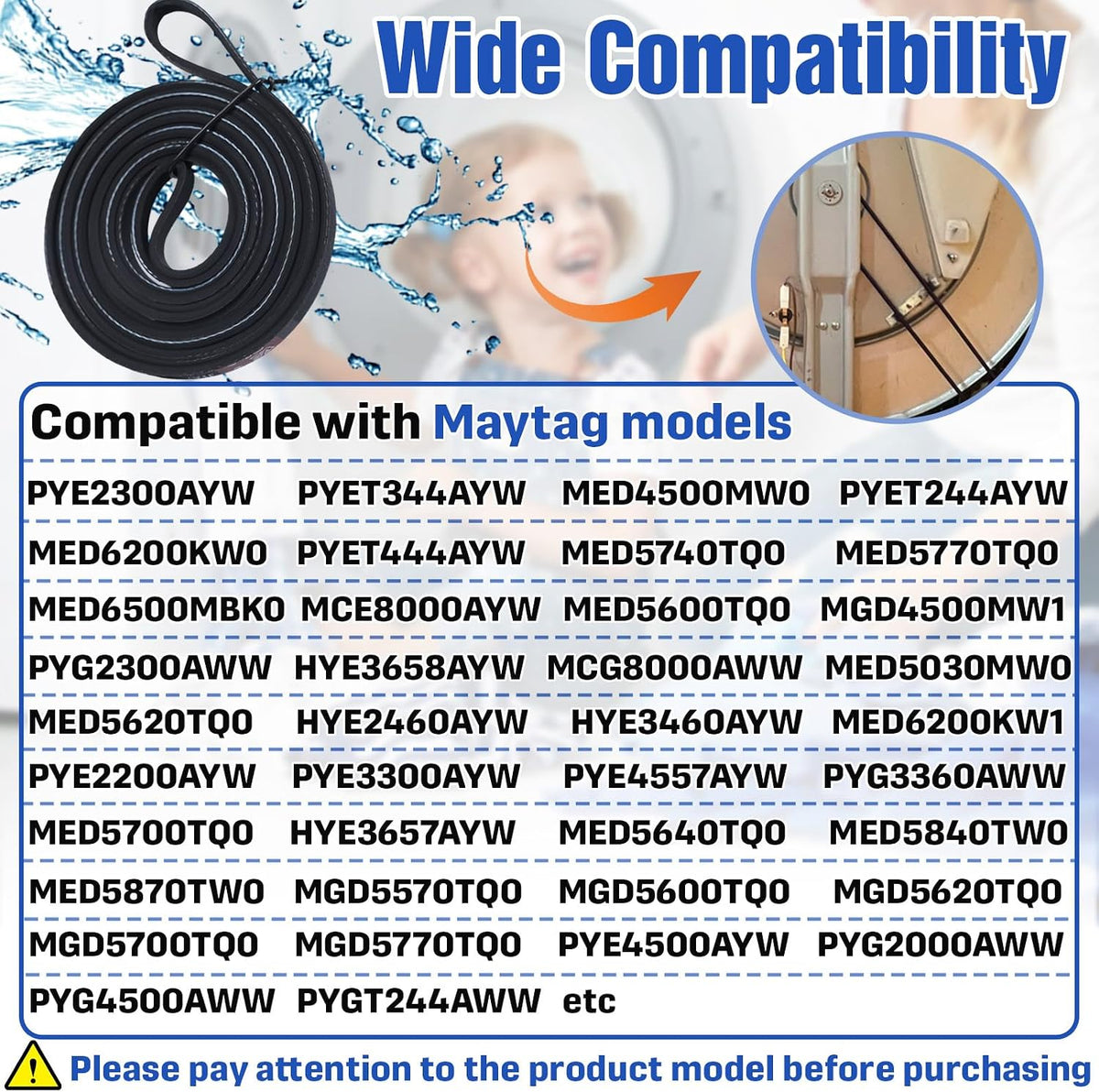 2-Pcs Dryer Drum Drive Belt Compatible with Maytag PYET344AYW