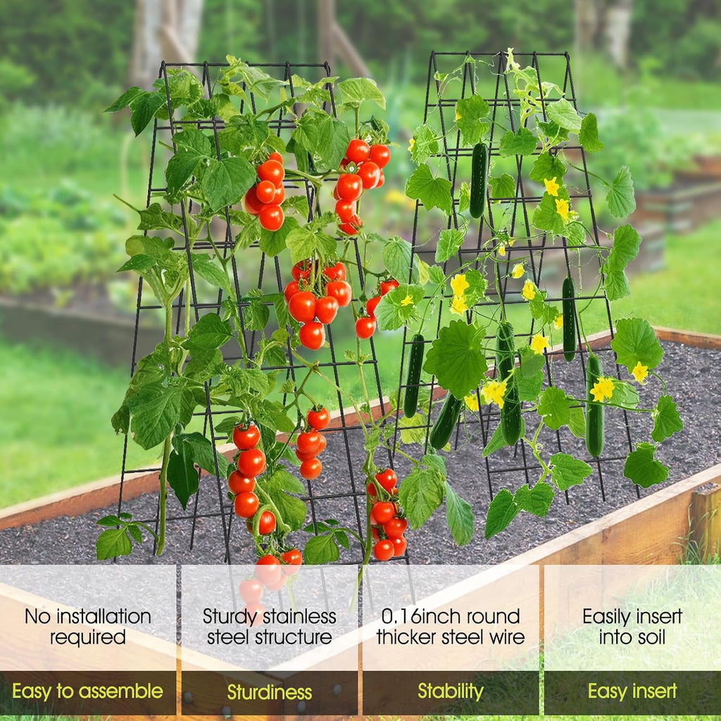 Cucumber Trellis for Raised Bed, Garden Trellis 16.5 x 60 Inch, Black | 2 PCS Metal Trellis for Climbing Plants