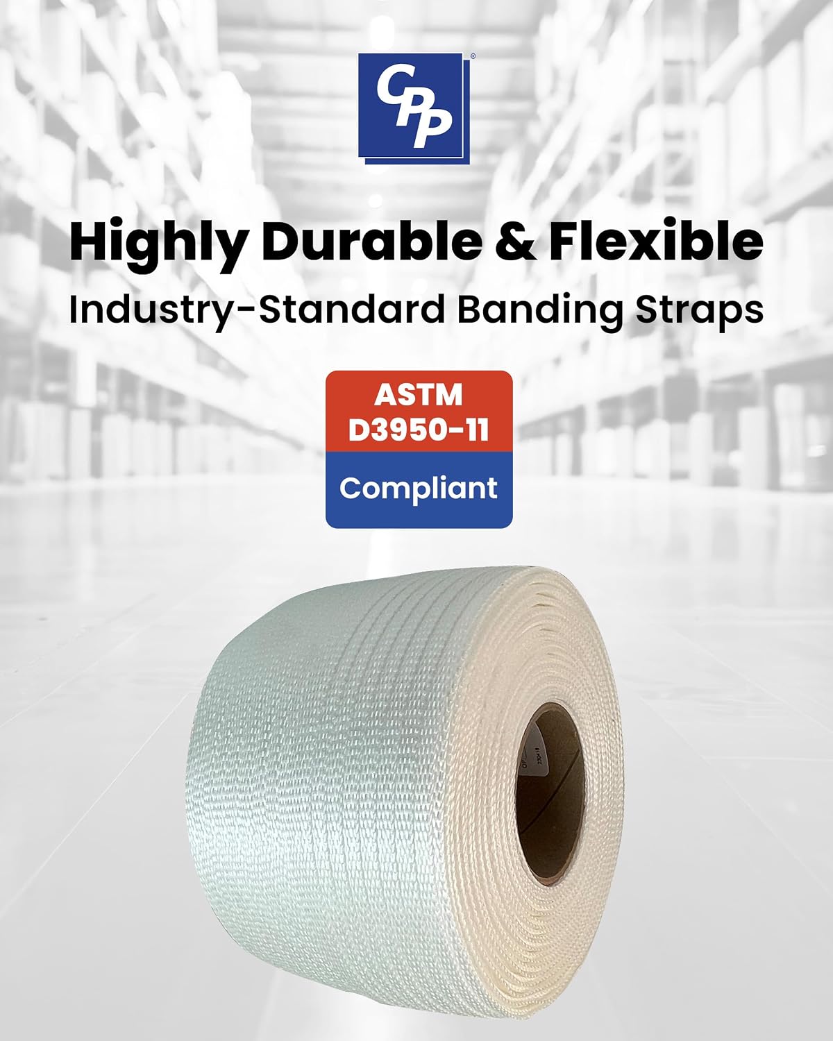 CPP 1/2" x 1500' Woven Polyester Strapping Cord - 650 lbs Break Strength, Heavy Duty Strapping - Water, UV, Corrosion
