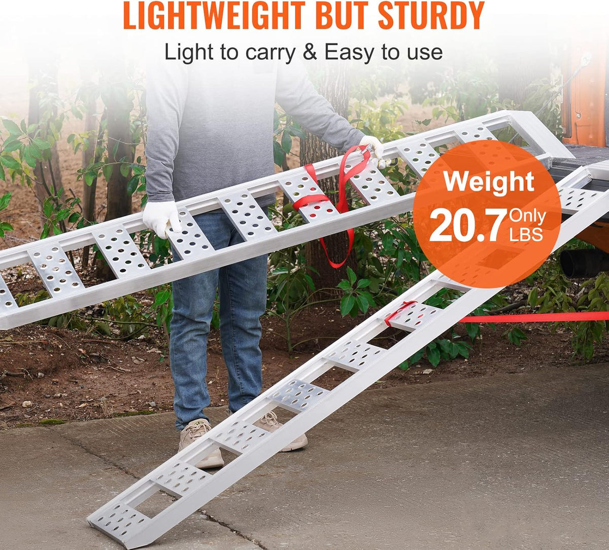 Aluminum Ramps, 1250lbs, Straight Ramp with Treads and Load Straps, Portable Loading Ramp for Motorcycles, ATVs