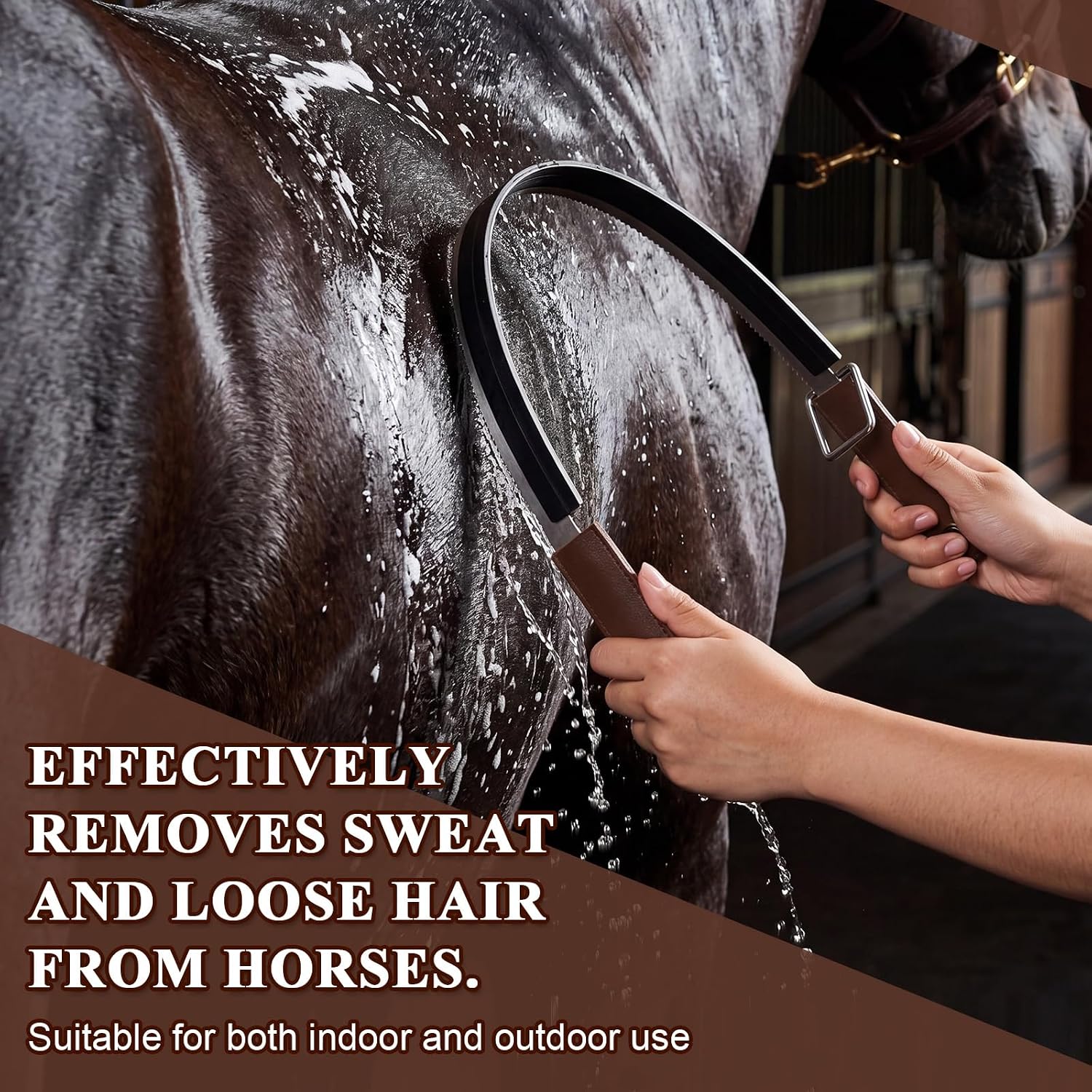 2 in 1 Horse Shedder Scraper with Rubber Edge Stainless Steel Horse Sweat Scraper Metal Dual Sided Equine Deshedding