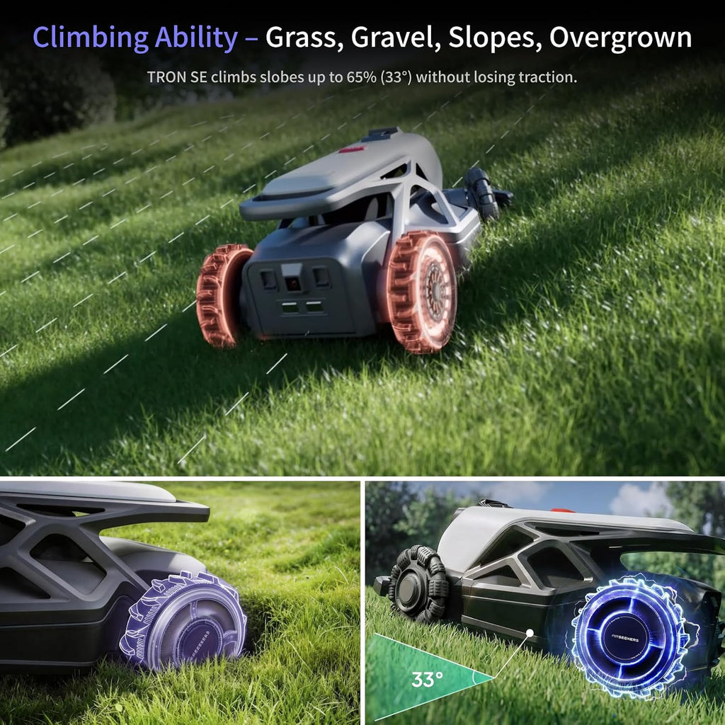 TRON AI Robot Lawn Mower with Wire-Free RTK Navigation, Robotic Lawn Mower for Large Yards, Dual Hub Motors for 65%