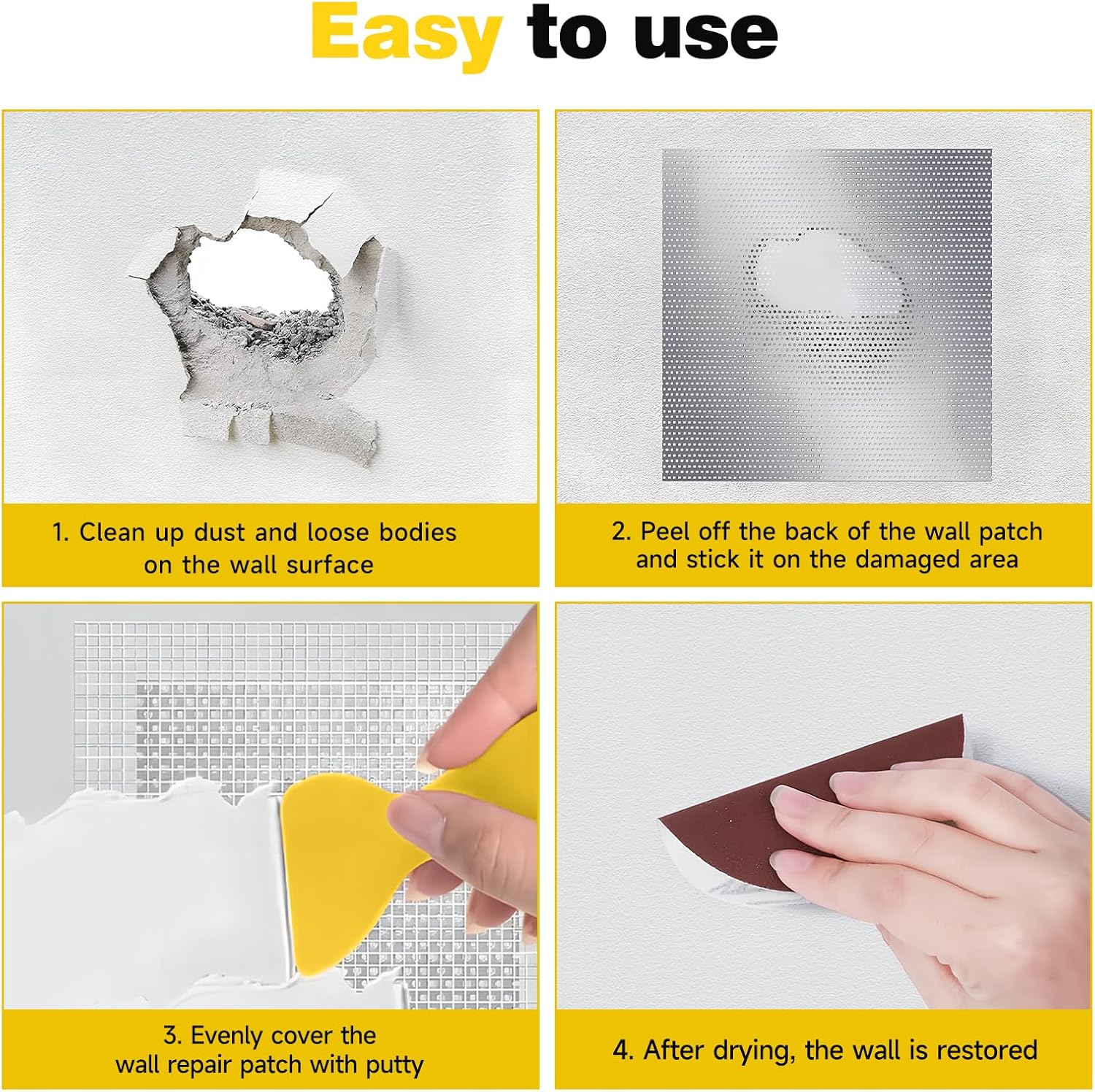 12 X 12 Inch Drywall Repair Kit, Wall Repair Patch Kits for Large Holes | Aluminum Self-Adhesive Mesh Drywall Repair