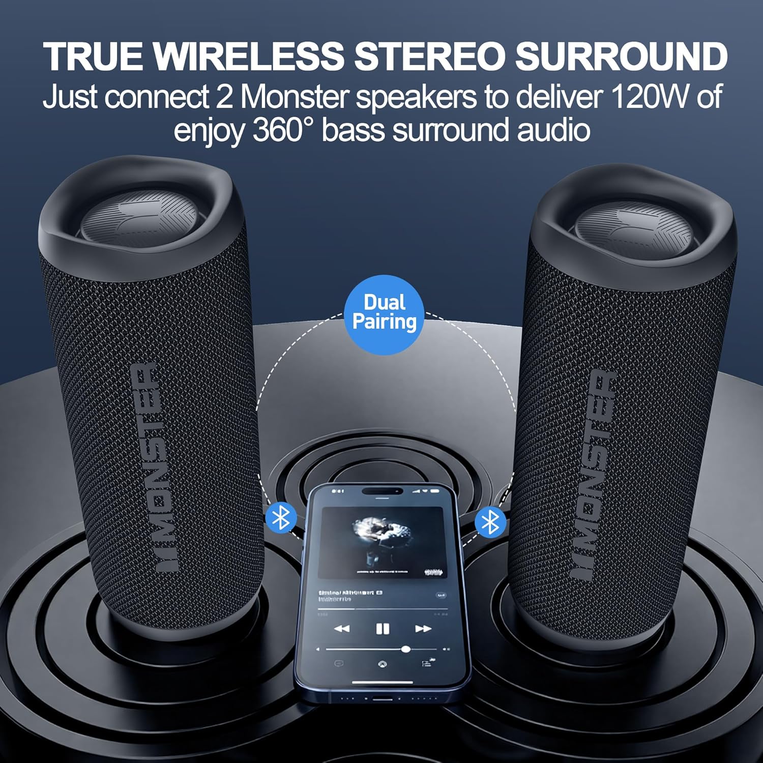 Bluetooth Speaker, Wireless Portable Outdoor Bluetooth Speakers, 60W True Wireless Stereo IPX8 Waterproof, Dual