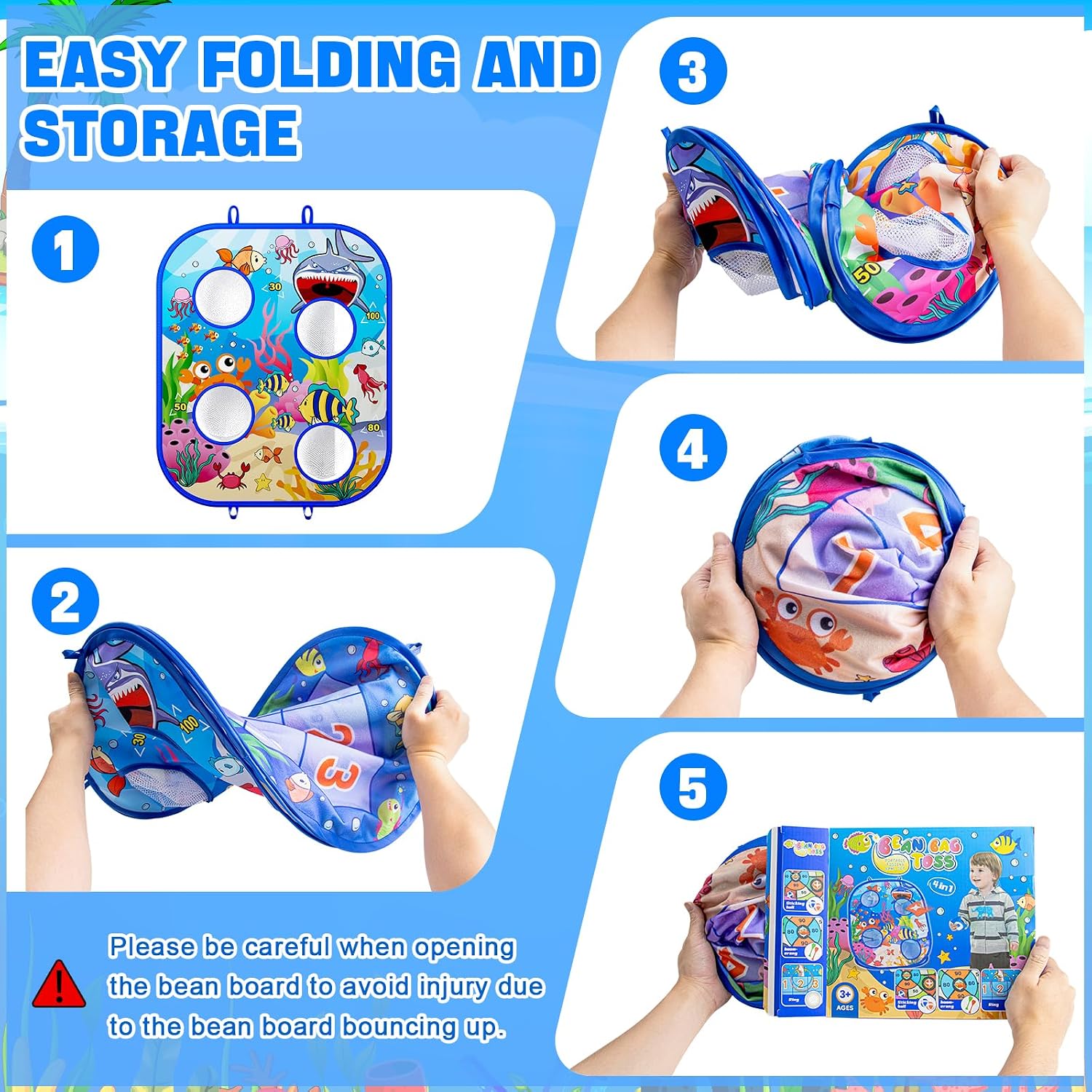 5-in-1Bean Bag Toss Game for Kids, Cornhole Board Toddler Toys for Kids Party Activity and Outdoor Yard Backyard