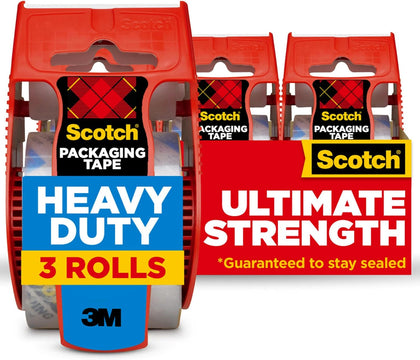 Heavy Duty Shipping Packing Tape, Clear, 1.88 in. x 22.2 yd. | 3 Tape Rolls, Shipping and Packaging Supplies, with