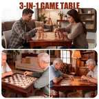 GSE Deluxe 3-in-1 Chess Checkers Backgammon Game Table Set with Game Pieces