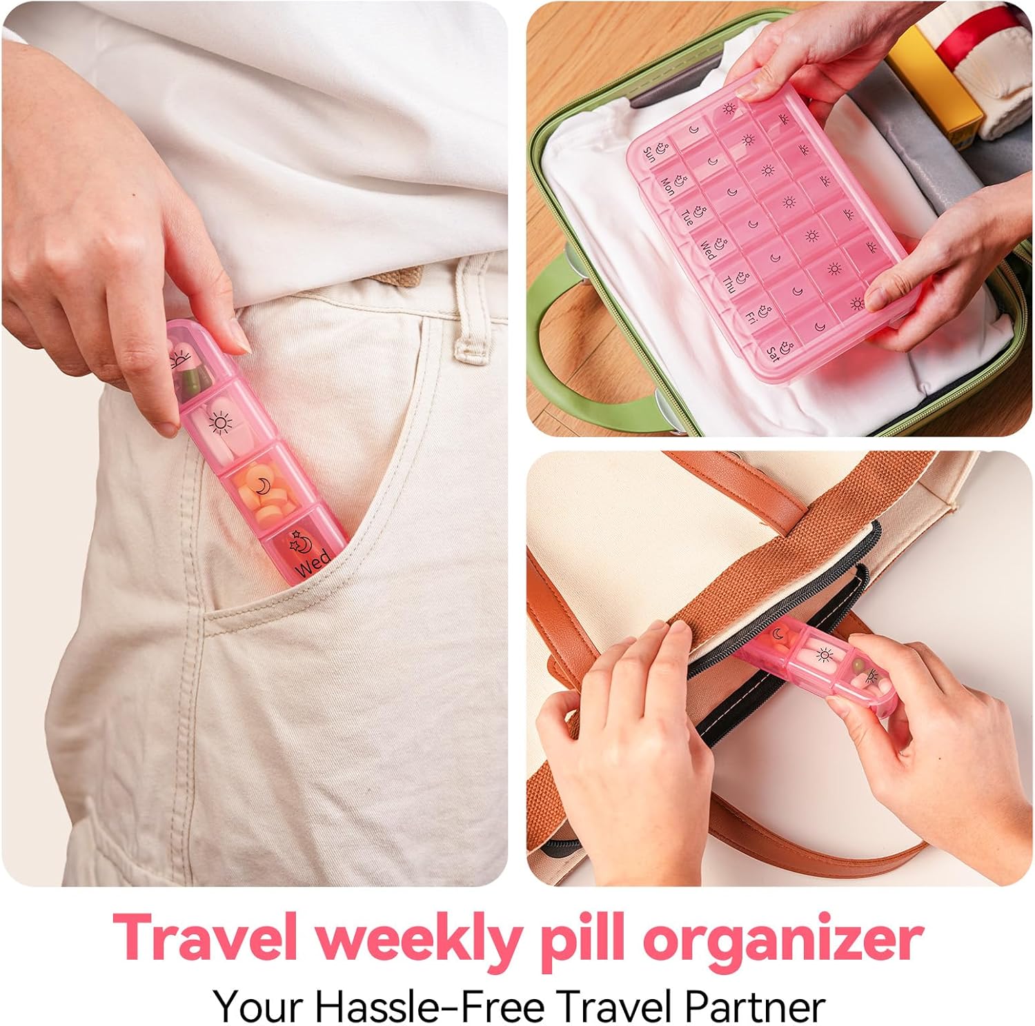 Pill Organizer 4 Times a Day, BPA Free Weekly Travel Pill Box，Daily Pill Case with 28 Compartments to Hold Medicine
