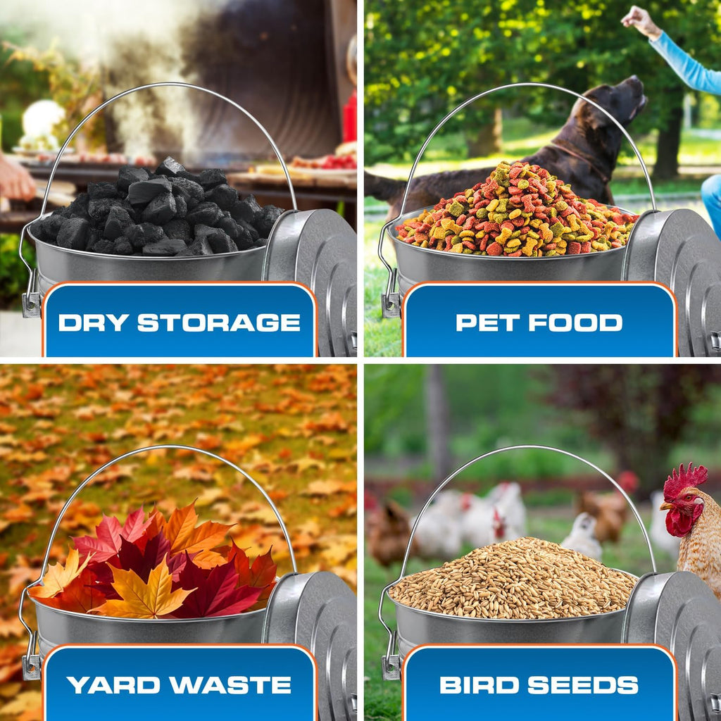 6 Gallon Metal Bird Seed Storage Can with Locking Lid Rodent Proof Galvanized Feed Bin for Bird or Chicken Food Bucket