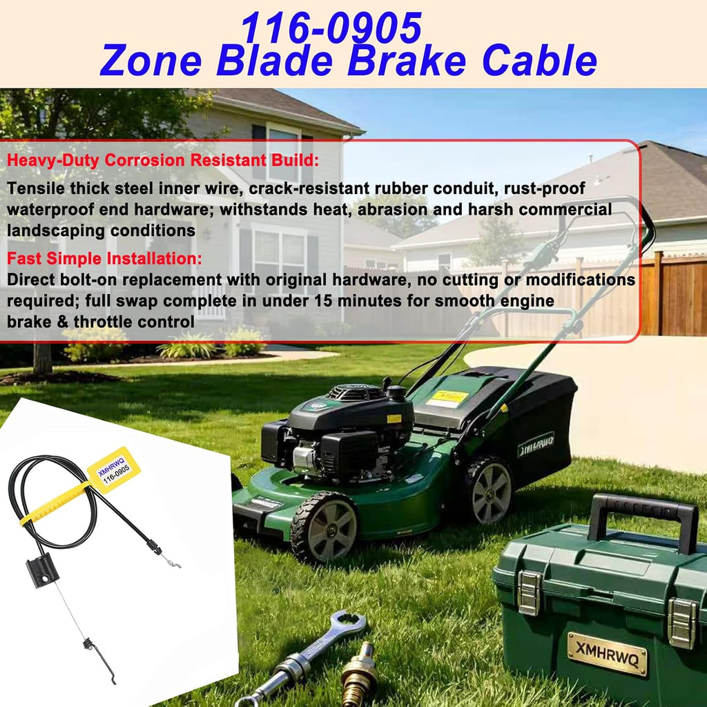 116-0905 Blade Brake Cable Replace 116-0900 290-362 for Exmark 21" Walk Mower FJ180V 58" Cable 49-1/2" Conduit Z-Bend & Spring Ends, Fits Exmark Commercial 21" Walk Mowers with Kawasaki FJ180V Engines