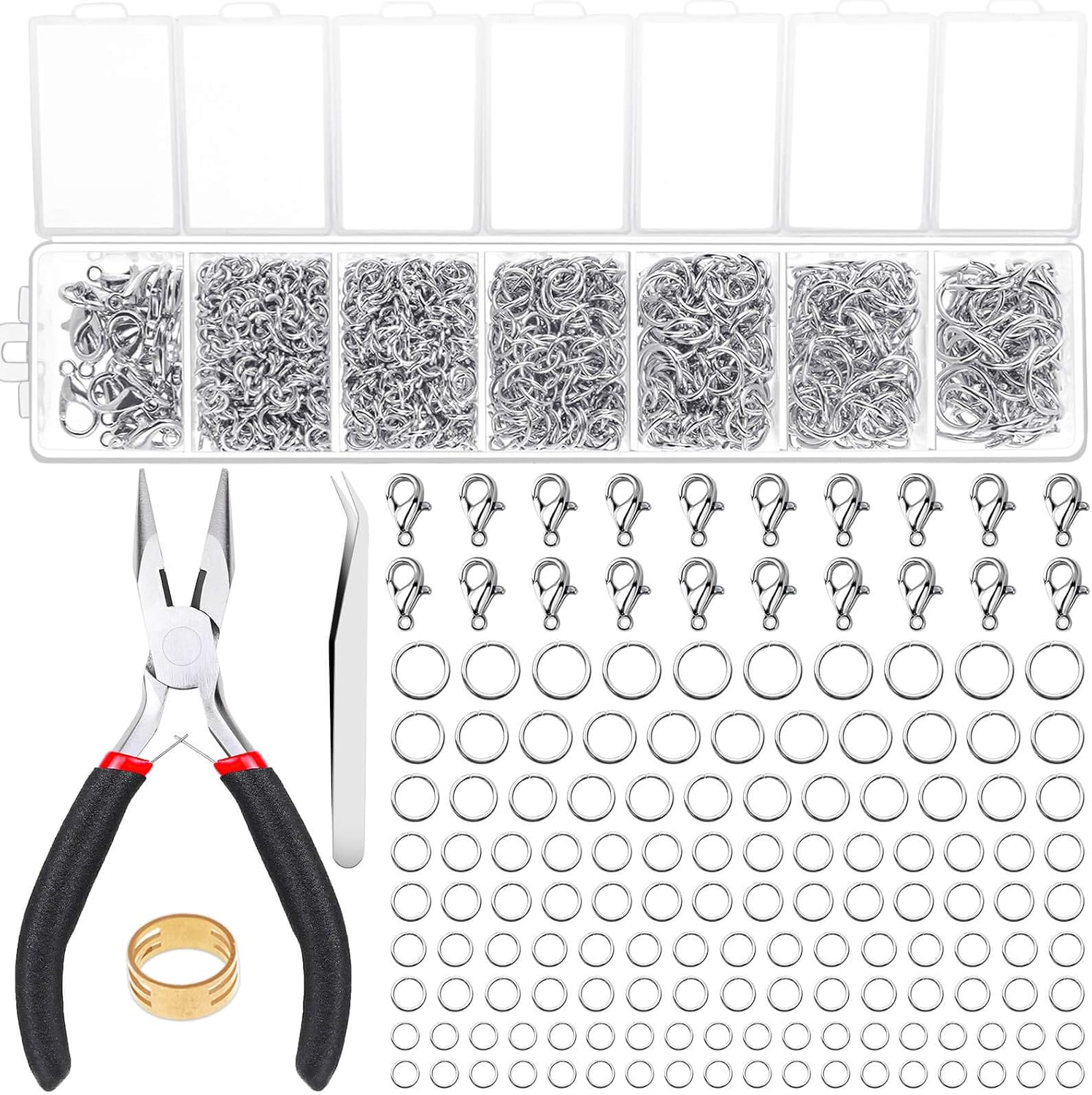 1500Pcs Silver Jump Rings with Lobster Clasps and Jewelry Pliers for Jewelry Making Supplies Findings and Necklace