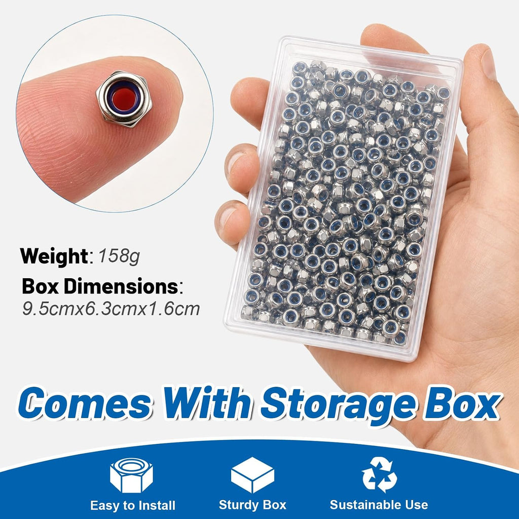 M3-0.5 Lock Nut 330Pcs Stainless Steel Nylock Locking Nuts with Washer