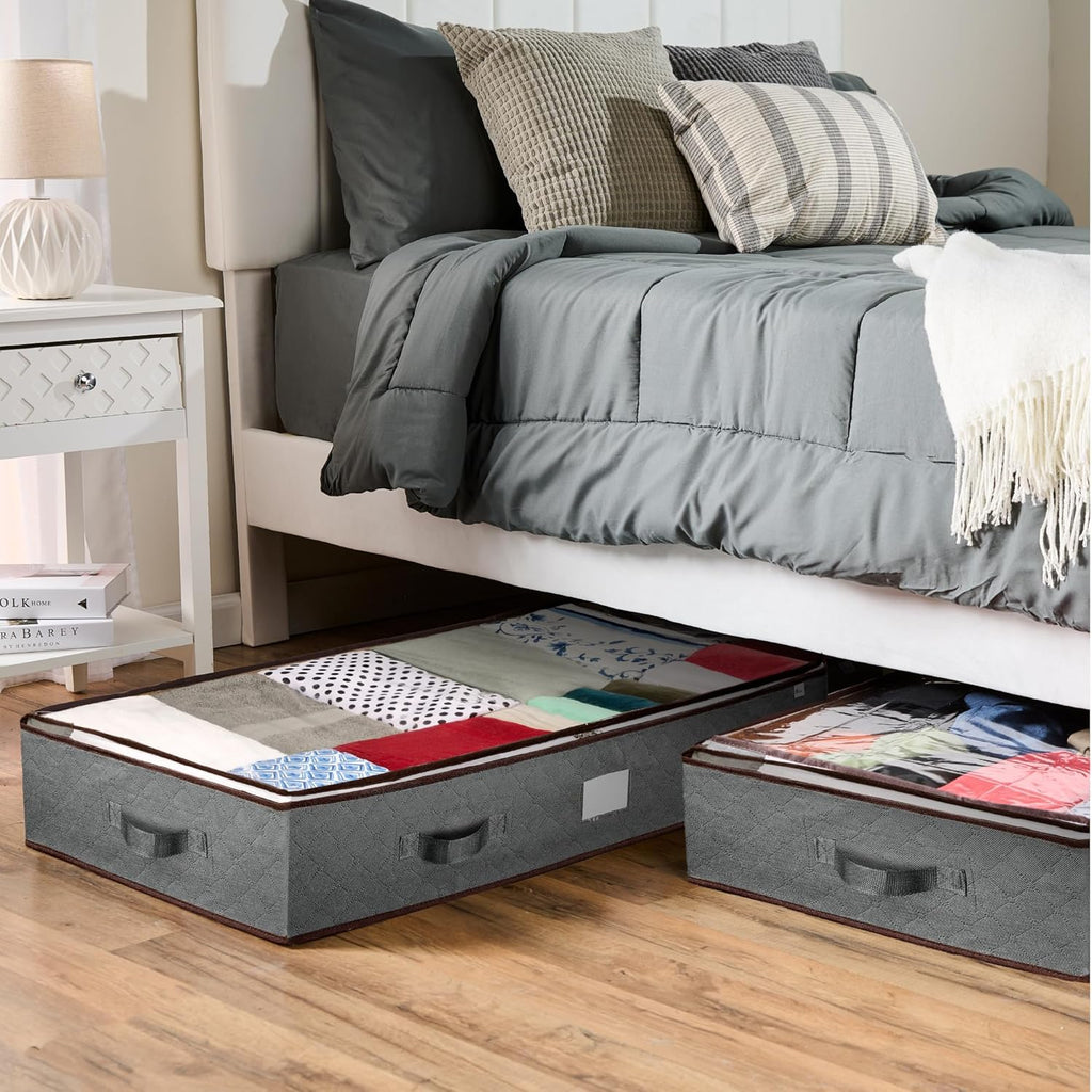 Under Bed Storage Bins - Pack Of 4 Under The Bed Storage Containers For Clothes, Blankets, Winter Clothing, & Shoes