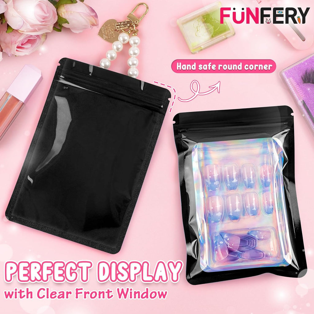100 Pack Resealable Holographic Bags, Smell Proof Packaging, Black