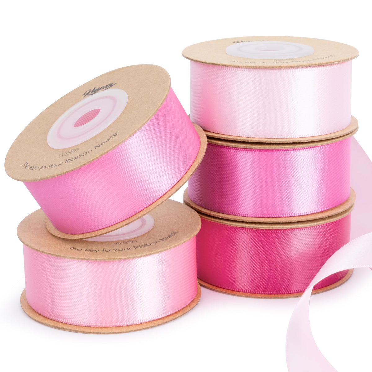 Pink Satin Ribbon Set 1" x 50 Yards, 5 Rolls