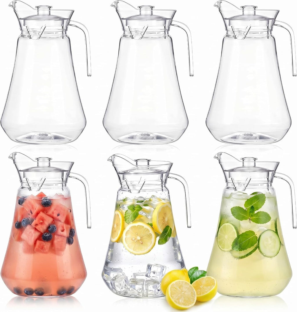 Tessco 6 Pcs Plastic Pitchers 60 Oz Clear Water Beer Jug Large,Modern